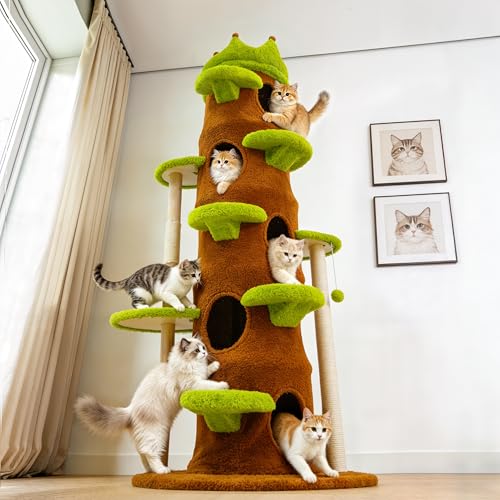 Torre para gatos moderna de 73.6 pulg con poste rascador sisal miniatura 2