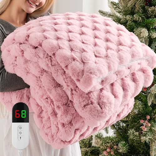Image of Homemate Electric Heated Throw Blanket - 50 inchx60 inch Luxury Faux Fur Heating Bed Blankets with 10 Heating Levels 8 Hours Auto Off Fast Heating Over-Heated Protection Ultra Soft Warm Flannel ETL Certified