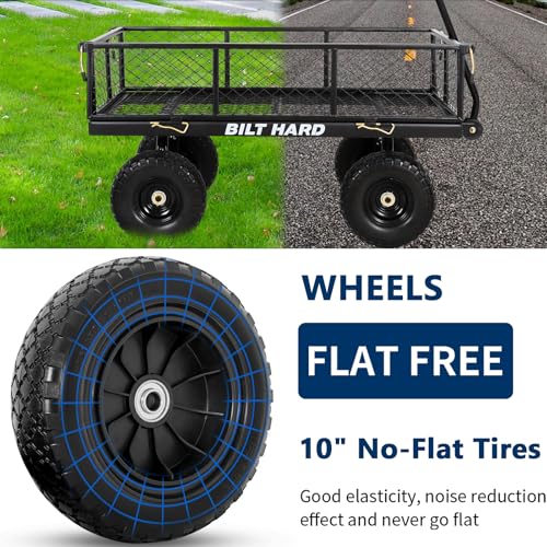 Image of BILT HARD 10 inch Flat Free Tires Heavy Duty Garden Cart with 180 Rotating Handle and Removable Sides, 4 Cu.Ft 400 lbs Capacity Utility Steel Wagons for Outdoor