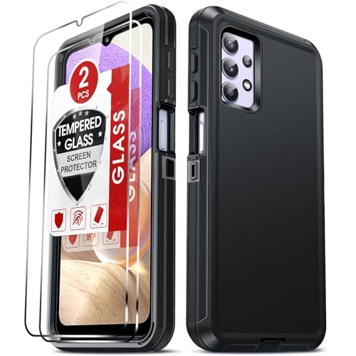 LeYi Compatible for Samsung Galaxy A32-5G Phone case: A32 5G Phone Case【Not Fit 4G】with 2PCS Screen Protector, 3 in 1 Full Body Shockproof Protective Phones Cover Funda Para for 32A Men Series, Black