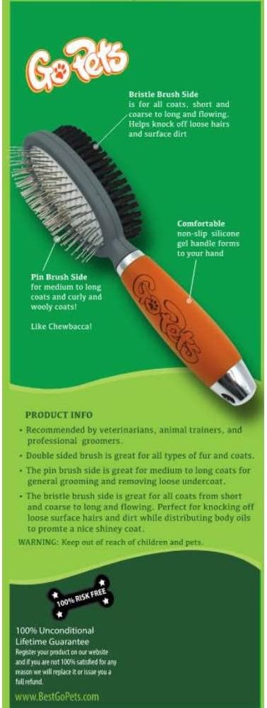 Professional Double Sided Pin & Bristle Brush for Dogs & Cats by GoPets Grooming Comb Cleans Pets Shedding & Dirt for Short Medium or Long Hair
