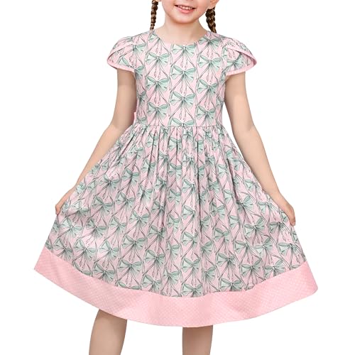 Vestido rosa con lunares para niña en algodón y manga abullonada