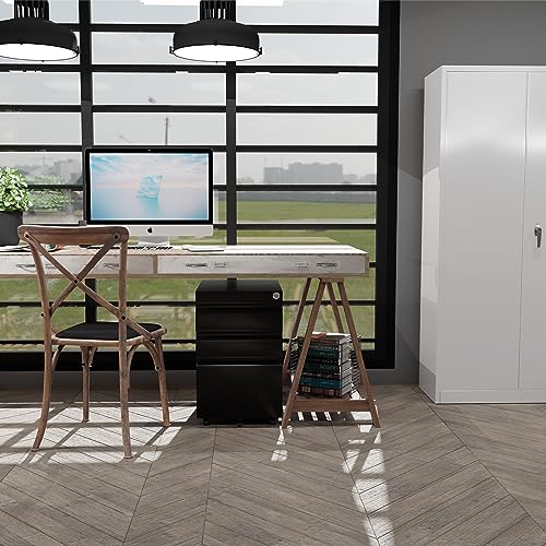 Gangmei Mobile File Cabinet Under Desk, 3 Drawers Steel Lateral Filing Cabinet With Lock And Wheels, Wheels Need To Assemble(Black) #TOP4