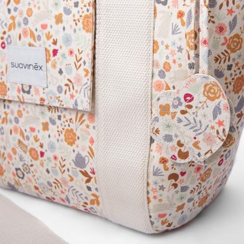 Miniatura 11 de Suavinex, Bolso Maternidad, Bolso Organizador Para El Carrito Del Bebé Tipo Panera, Con Asas Ajustables Al Carrito, Cierre De Cremallera, Compacto Y De Gran Capacidad, Con Bolsillos Interiores, Flores
