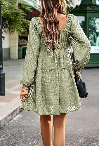 Image of BestWendding Women Long Sleeve Mini Dress Square Neck 2026 Fall Dress
