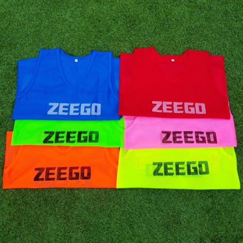 ZEEGO Pro Football Training Bibs (5 Pack), Comfortable Weatherproof Multi-Sport Mesh Vests in 7 Colours & 4 Sizes, Ideal for Football Training - 5 Pack (Fluro Pink, Kids)