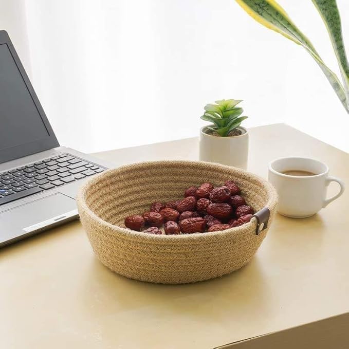 TRENDZOFY Handwoven Jute Storage Bowl, Natural Decorative Basket for Fruits and Snacks, Round Size Small, Medium, Large (Small (8.7x2.8))-image-30