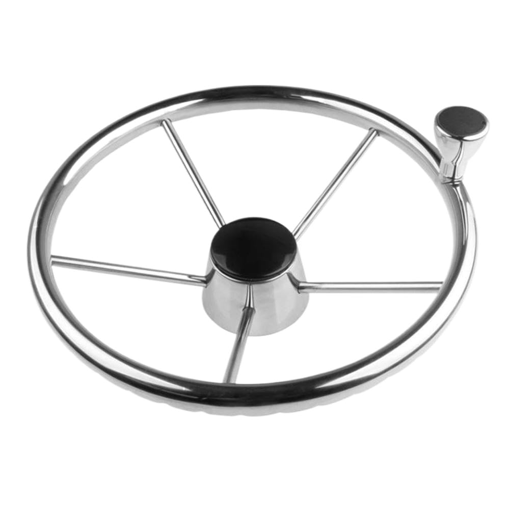 Volant de Direction en Acier Inoxydable avec Bouton 13-1/2 Pouces 5 Rayons pour Bateau Marin(With knob)