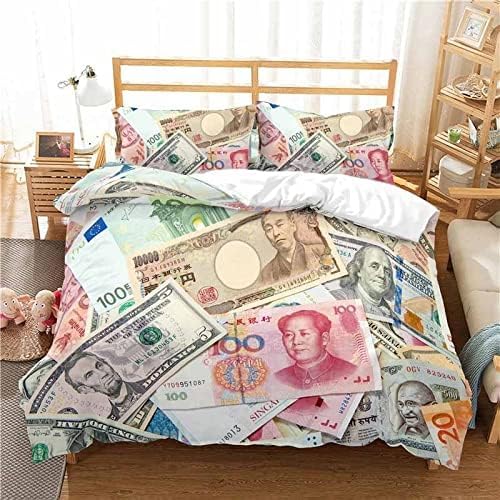 Housse de couette 220x240 billets de banque parure de lit adulte microfibre doux