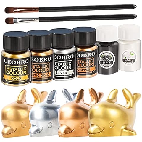 LEOBRO Metallic Epoxy Resin Paint, 6 x 10 g Mica Powder with 2 Pieces Brush, Metallic Mica Powder Pigment, Epoxy Resin Paint for Epoxy Resin, Soap, Casting Resin, Candle, Resin Art Cover