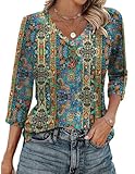 Zeagoo Bohemian Tops for Women Ladies Tops and Blouses 3/4 Sleeve V Neck Tunic Comfortable Shirts XL