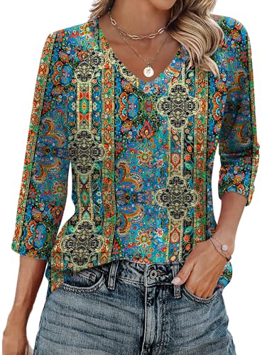Image of Zeagoo 3 /4 Length Sleeve Womens Tops Casual V Neck Shirts Soft Basic Tees Business Work Blouses