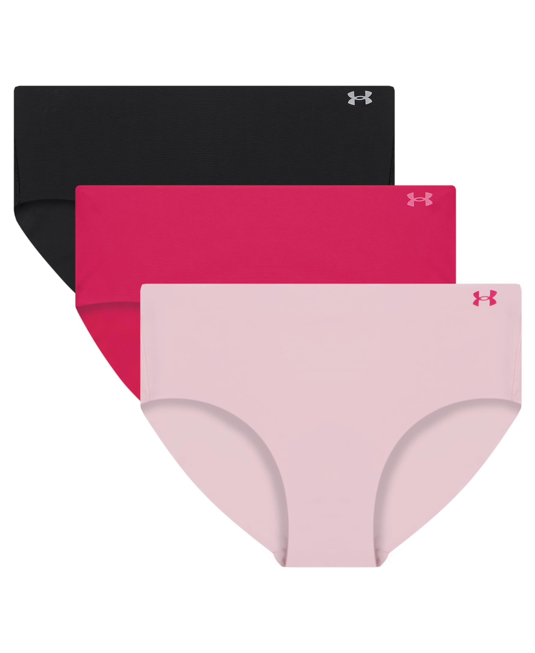 Under Armour Women's 3-Pack Pure Stretch No Show Hipster Underwear, All-Day Comfort & Ultra-Soft Fit, Shaded Fuchsia, XS