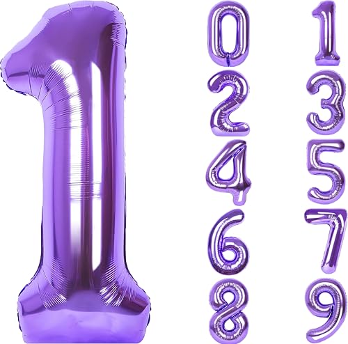 Image of Number Balloons for Birthday Decorations - 40 Inch Large Party Balloons 1, Purple Foil Number Balloons for Boys Girls, Balloons for Party Supplies
