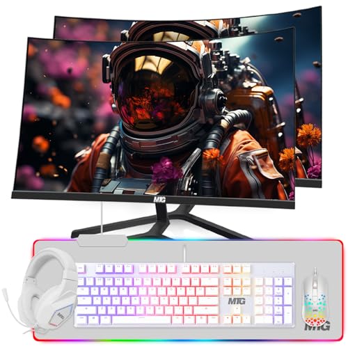 Image of MTG Dual 24 inch Curved Monitor Full HD 1080P Frameless Screen, HDMI DP USB Audio, Low Motion Blur, VESA Mount, 4 in 1 Gaming Kit Combo, Computer Monitor for Gaming, Home and Office