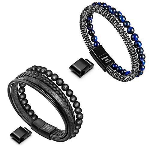 Murtoo Mens Bead Leather Bracelet And Bead Bracelet With Black Steel Chain #TOP24