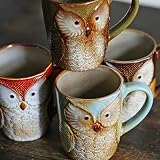 JIUJ Kubek sowa kubek kreatywny ceramiczny sowa kubek retro para kubek kubek do kawy - 280 ml brązowy