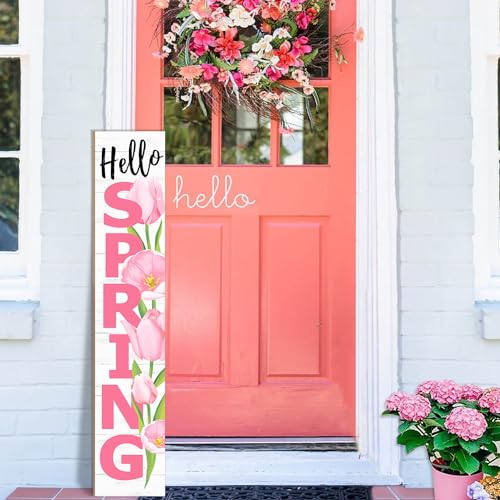 Hello Spring Porch Sign Tulip Wooden Welcome Sign...