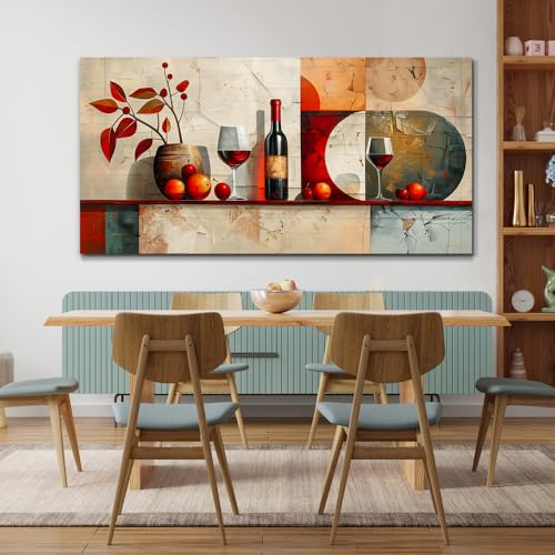 ERQINHUA Large Canvas Wall Art For Kitchen Wall Decor For Living Room Restaurant Pub Decorations Wine Glass Mural Still Life Abstract Pictures Artwork Restaurant Mural Home Decor Painting 30"x60"