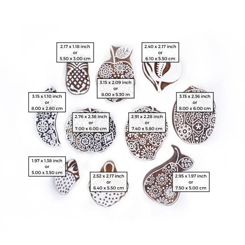 Image of Hashcart | Set of 10 | Handmade Wooden Printing Stamps for Blocks Printing Multi Shape Scrapbooking Kids Project Art Craft Pottery Craft