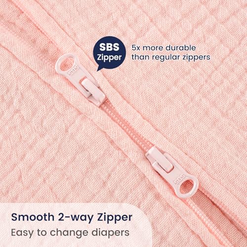 Image of PHF Soft Muslin Cotton Baby Sleep Sack 6-12 Months, 2 Pack 100% Cotton Sleeping Sack for Summer, 0.5 TOG Baby Wearable Blankets with 2-Way Zipper, Sleep Sacks for Girls Newborn, Pink Floral