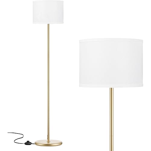 Ambimall Floor Lamp for Living Room, Modern Gold Floor Lamp with Shade, Tall Lamps for Living Room, Bedroom, Office, Dining Room(White Lampshade Without Bulb)