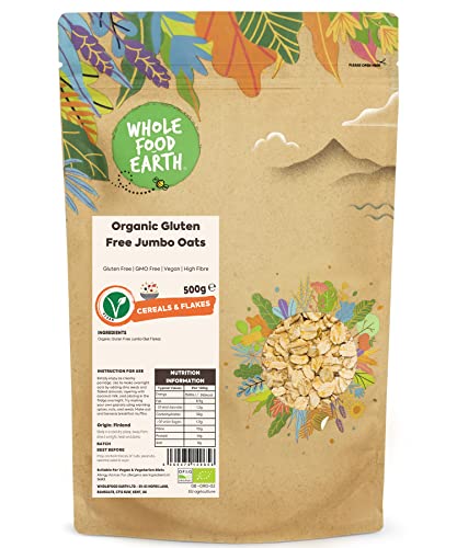 Wholefood Earth Organic Gluten Free Jumbo Oats 500g | GMO Free | Vegan | High Fibre | Certified Organic