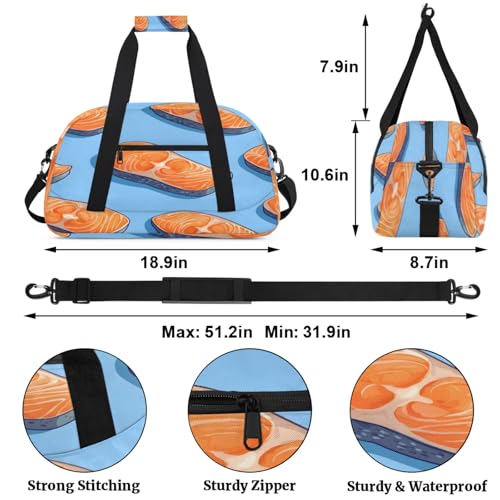 Fish Small Gym Bag for Women Men, Fishes Salmons Travel Duffle Bag Workout Dance Tote Bag Carry On Overnight Weekender Bag3
