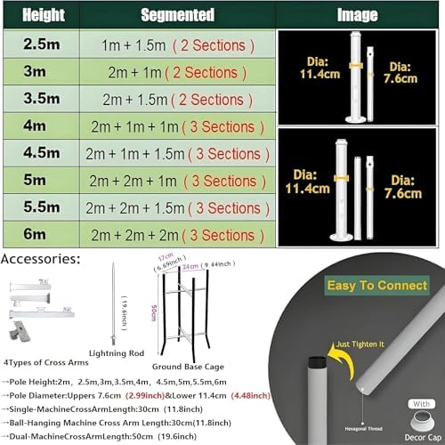 Adjustable Outdoor Security Camera Mounting Pole, 8FT-20FT Height, Segmented Design with 4 Brackets & Cross Arms, Durable Camera Mounting Solution (18ft)