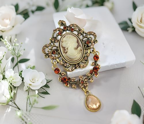 Image of Gyn&Joy Antique Blue Rhinestones Cameo Brooch Pin