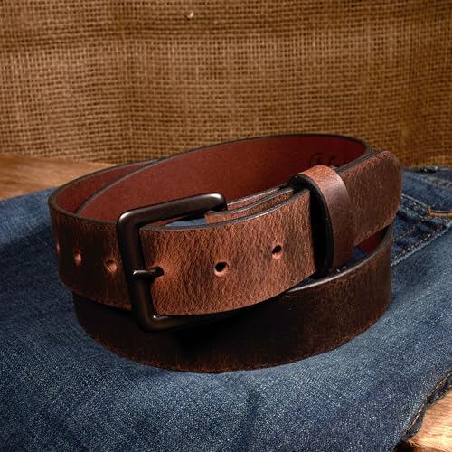 Men's Leather Belt, Made in USA, Full-Grain Leather, Casual Everyday Wear Belts, Amish Handmade 1.5" Width2