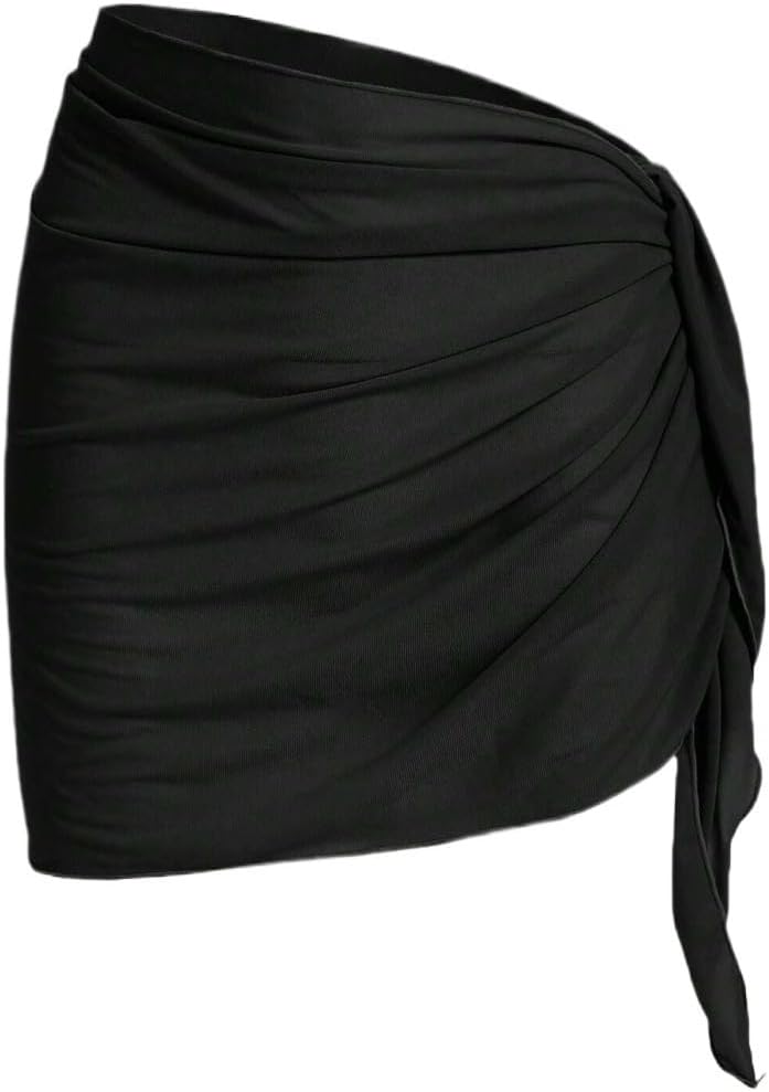 Womens Summer Beach Solid Ruched Knot Side Cover Up Skirt cover ups for swimwear
