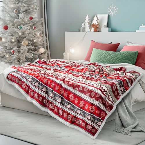 PAVILIA Premium Christmas Sherpa Throw Blanket | Christmas Decoration Reindeers,