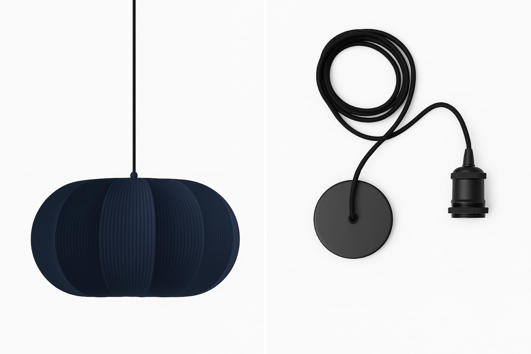Cgc Lighting Navy Oval + Pendant Indoor Lamp Shade & Black Ceiling Pendant Rose Ribbed Stretch Cotton Fabric Hanging Ceiling Floor Table Lamp (Navy Oval + Pendant)