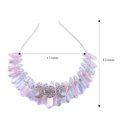 Miniatura 7 de Diadema de corona de tiara de cristal, estilo bohemio, de cuarzo, con diamantes de imitación, bruja, novia