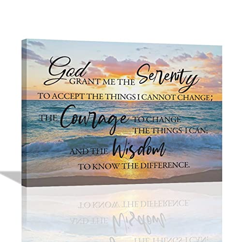 Coastal Serenity Prayer Wall Art Seascape Scripture Quotes Canvas Prints Painting Ocean Beach Pictures Framed Religious Artwork Office Home decor for Bedroom Dining Living Room Bathroom 16"x12"