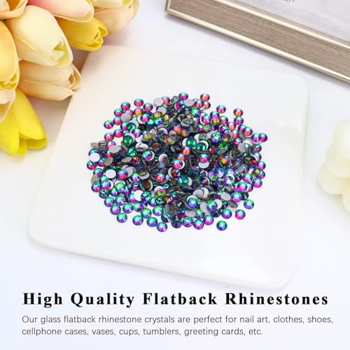 Image of Flatback Crystal Rhinestones Round Gems for Nail Art and Craft Clothes Glue Fix, Green Flame (1.3-1.4mm) SS3 /1440PCS