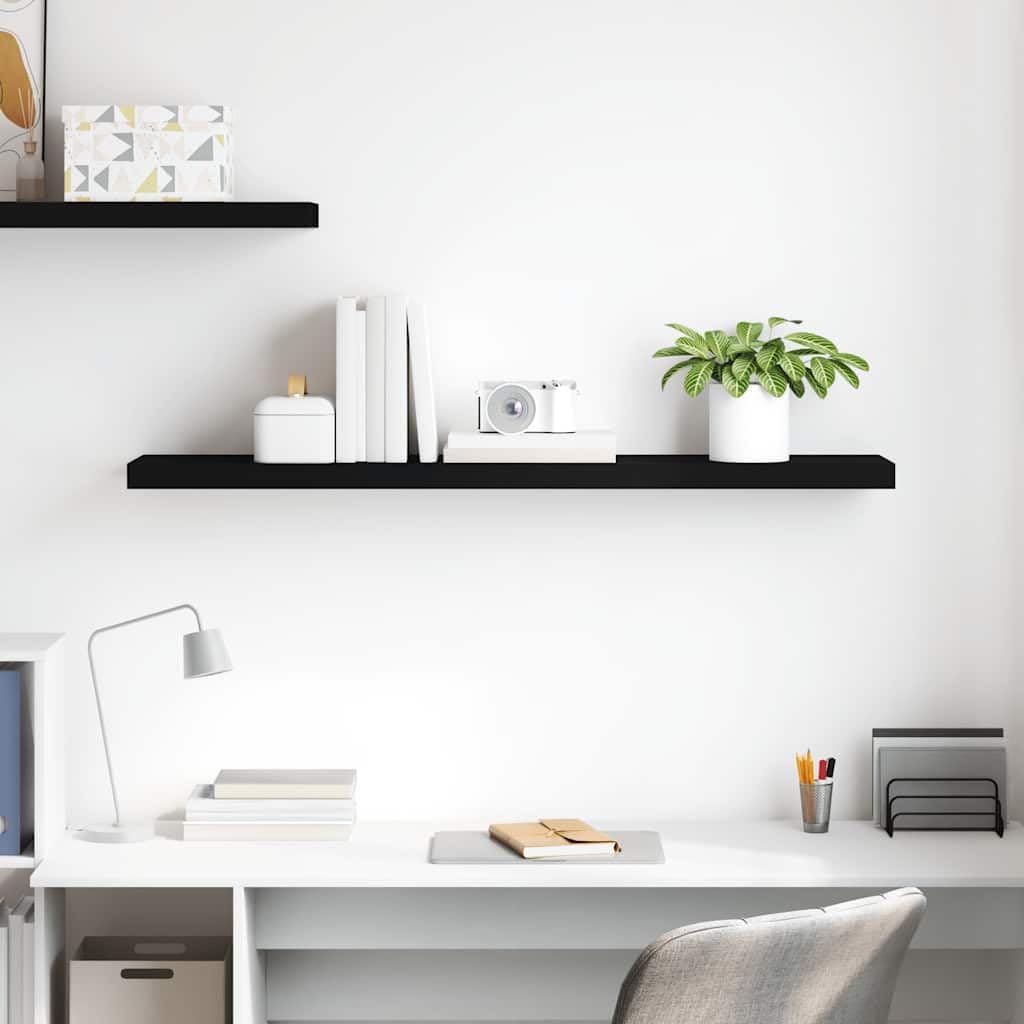 Estantería flotante negra de MDF con marco de metal, 120 x 23,5 x 3,8 cm, estantería de pared con soporte invisible para salón, dormitorio, cocina, ahorro de espacio para estantería de libros