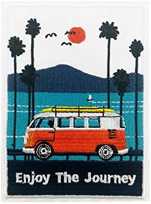 Cute-PatchTM Enjoy The Journey Classic Van with Surfboard Embroidered Iron On Sew On Patch