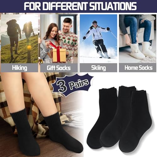 Image of 3 Pairs Winter Socks for Women Thermal Insulated Solid Thick Warm Cozy Crew Socks Christmas Gift
