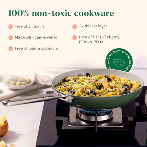 Image of Ember Cookware Arcilla Ceramic Frying Pan 24cm | Non Stick Induction Cookware | Non Toxic Pan | ISI Certified | Ceramic Fry Pan for Cooking | Steel Handle | 5-Year Warranty | Terracotta