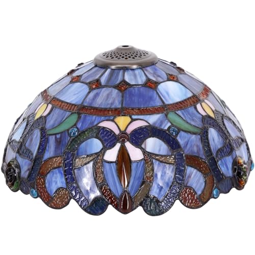 Image of 16Inch Tiffany Stained Glass Lamp Shade Replacement Only(Blue purple) | Fit For Table Lamps FLoor Lamp Ceiling Fixture Pendant Hanging Light Home Office Decoration