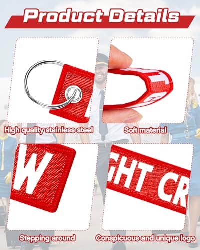 Image of Junkin 12 Pcs Flight Crew Keychain Airplane Aviation Keychain Flight Crew Luggage Tags Embroidered Key Ring