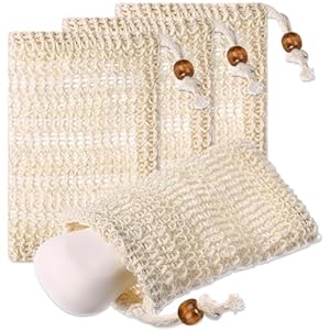 Viexpand 4 Stück Sisal Seifensäckchen Beige