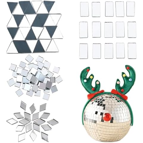 Youway Style Mirror Mosaic Tiles, 200g Silver Mirror Tiles for Crafts,4 Shapes Real Glass Mosaic Pieces for Christmas Ball Decor,Disco Tiles for Mosaic Art Cover