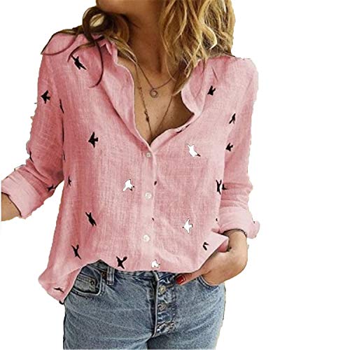 Womens Button Down Work Shirts Fall Long Sleeve Slub Cotton Casual Collared Business Blouse Tops (Pink 2,Small)