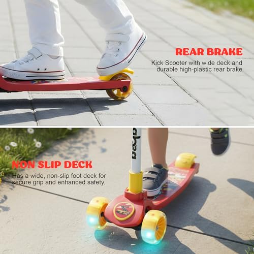 Image of Baybee Kitty Kick Scooter for Kids | Foldable Kid Scooter with 4 Height Adjustable Handle & Brake | Skate Scooters with LED PU Wheels | Runner Scooters for Kids 3 to 10 Years Boys Girls (Pink /Yellow)
