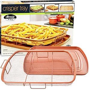 Gotham Steel Air Fryer Basket for Oven, 2 Piece Nonstick Air Fryer Tray + Basket, Copper Crisper Tray, Air Fryer Pan for Oven Great for Baking & Crisping Foods, Dishwasher Safe – 16.5” x 12”