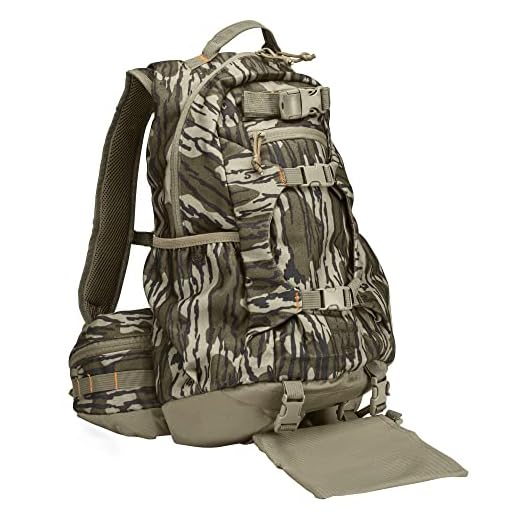 North Mountain Gear Camouflage Hunting Backpack Waterproof Bow and Rifle Compatible Hunting Bag (Mossy Oak Bottomland)
