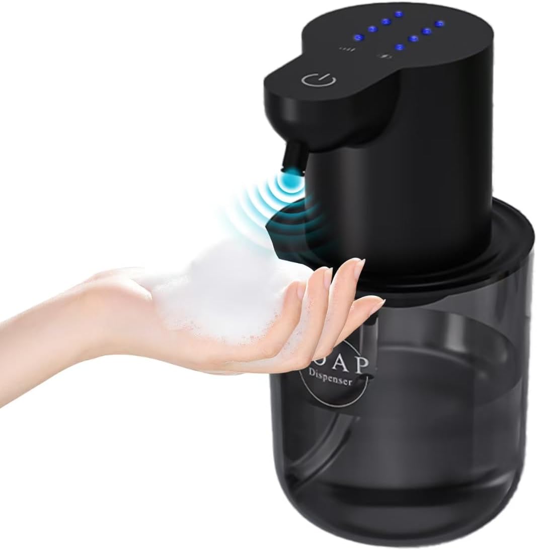Automatic Foam Soap Dispenser: 400 ml No-Touch Soap Dispenser with Sensor, 4 Levels, IPX5 Waterproof, Electric, USB Charging, for Bathroom and Kitchen, Wall Mounting (No Drilling)
